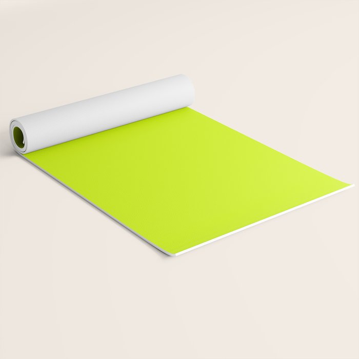 Bright Neon Yellow Green Chartreuse Solid Color Yoga Mat Gallery Image 2