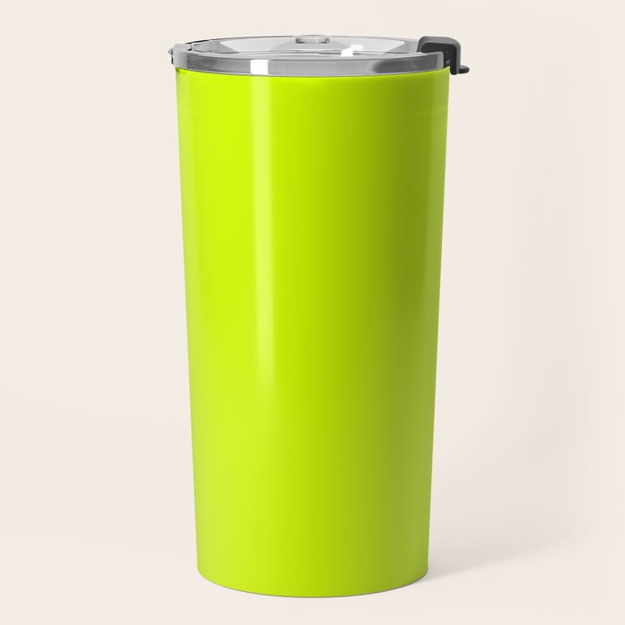 Bright Neon Yellow Green Chartreuse Solid Color Travel Mug Gallery Image 2