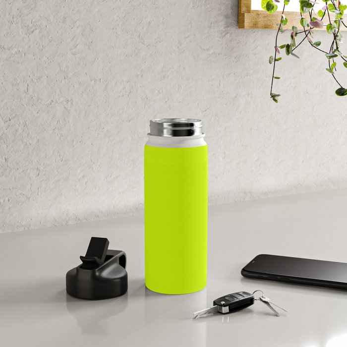 Bright Neon Yellow Green Chartreuse Solid Color Water Bottle Gallery Image 4