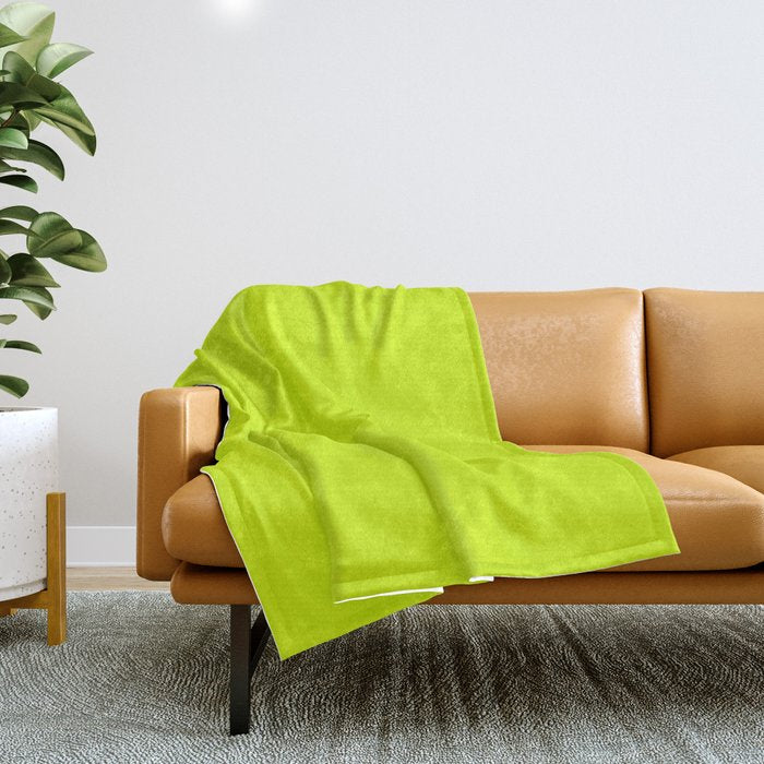 Bright Neon Yellow Green Chartreuse Solid Color Throw Blanket Gallery Image 1