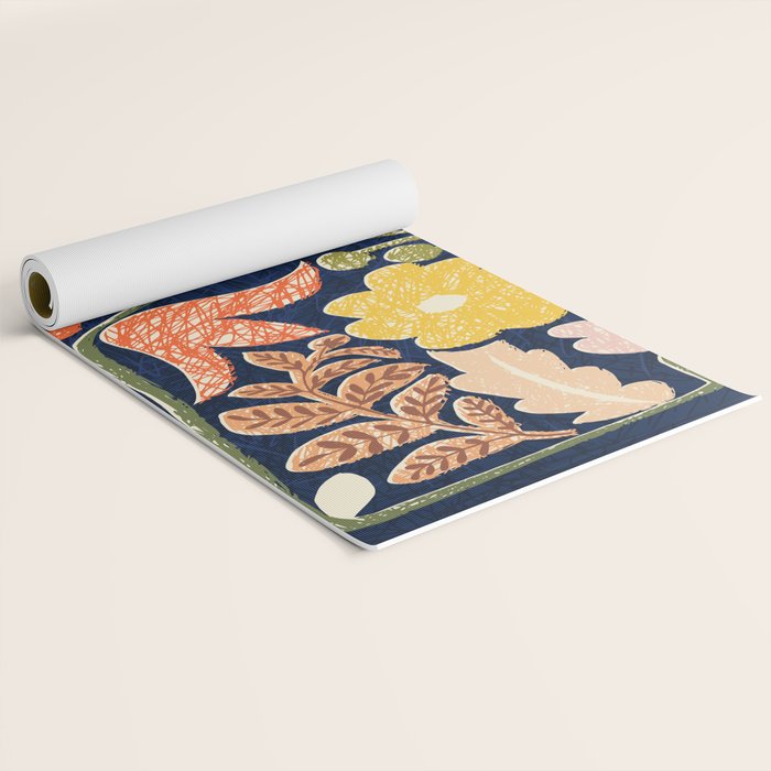 Block print summer meadow dark blue Yoga Mat Gallery Image 2