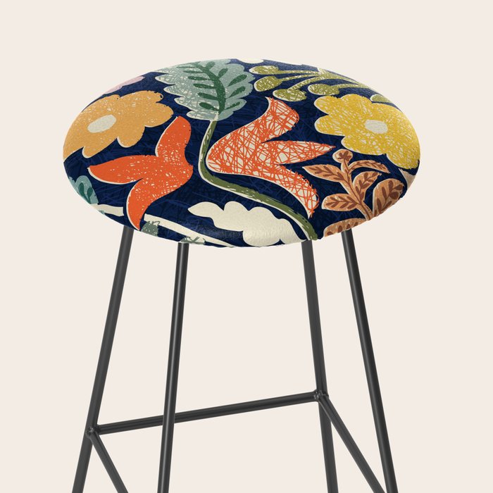 Block print summer meadow dark blue Stool Gallery Image 2
