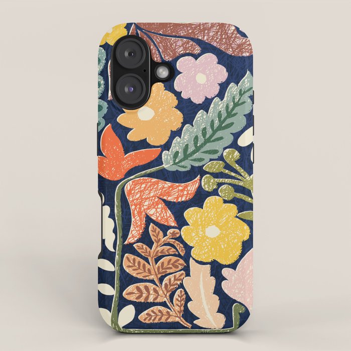 Block print summer meadow dark blue iPhone Case Gallery Image 1