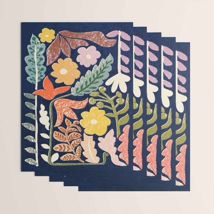 Block print summer meadow dark blue Wrapping Paper Gallery Image 3