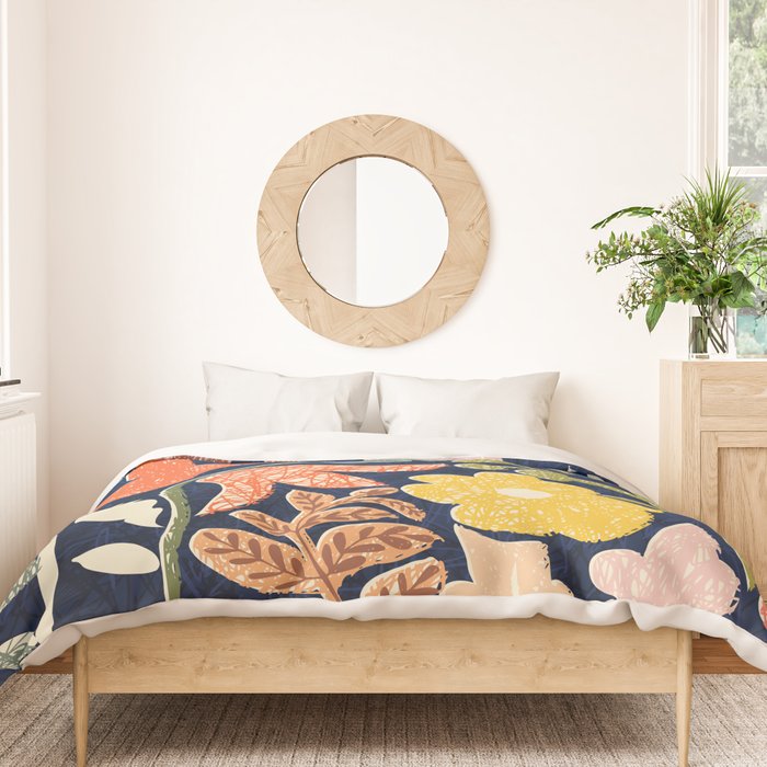 Block print summer meadow dark blue Duvet Cover Gallery Image 3