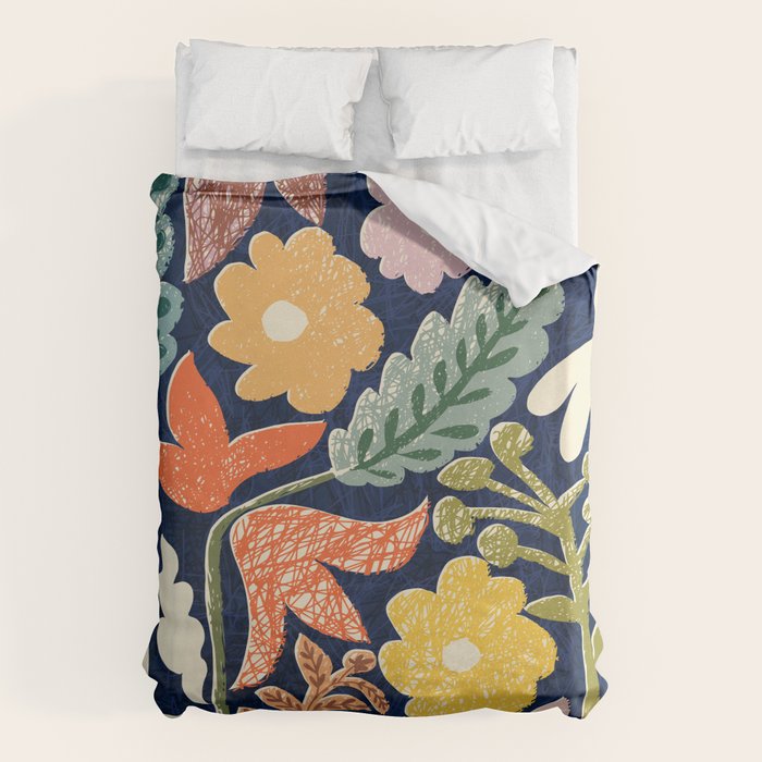 Block print summer meadow dark blue Duvet Cover Gallery Image 1