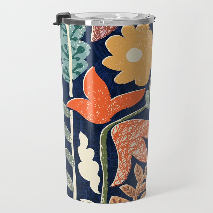 Block print summer meadow dark blue Travel Mug Gallery Image 3