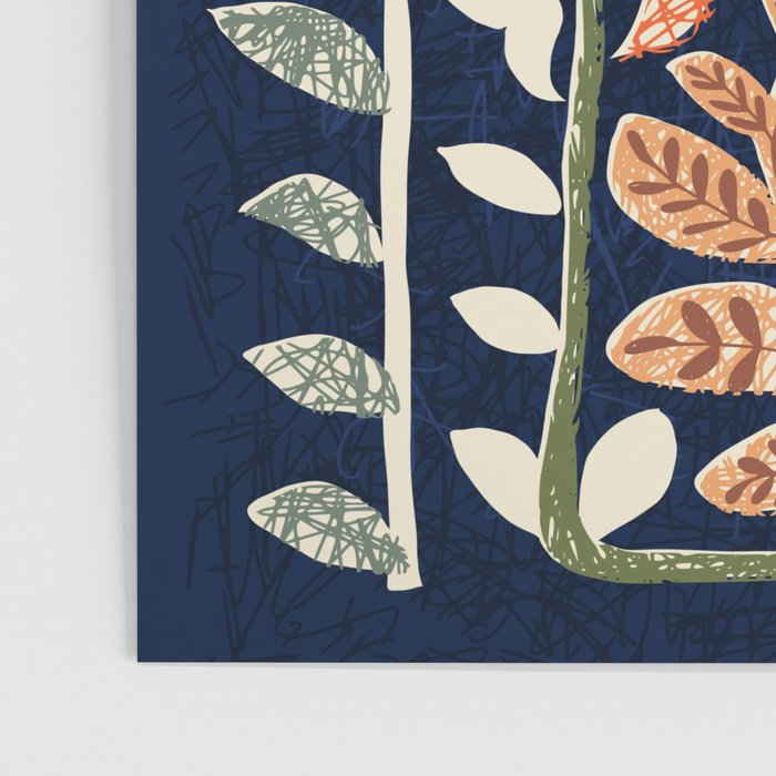 Block print summer meadow dark blue Poster Gallery Image 3