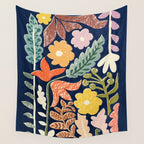 Block print summer meadow dark blue Wall Tapestry Gallery Image 4
