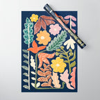 Block print summer meadow dark blue Wrapping Paper Gallery Image 1