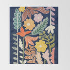 Block print summer meadow dark blue Throw Blanket Gallery Image 2