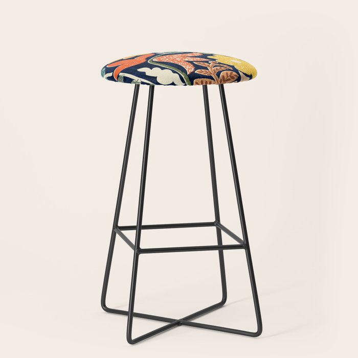 Block print summer meadow dark blue Stool Gallery Image 1