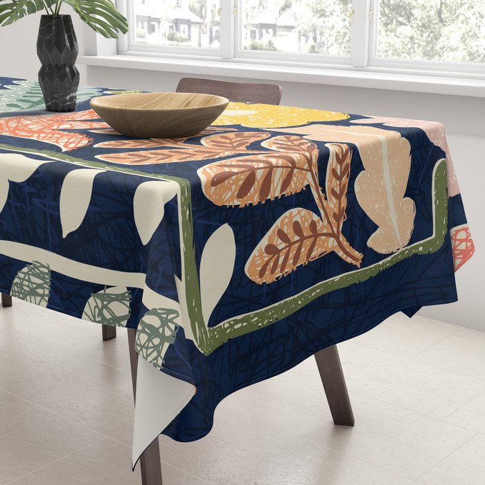 Block print summer meadow dark blue Tablecloth Gallery Image 3
