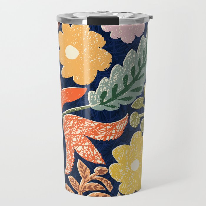 Block print summer meadow dark blue Travel Mug Gallery Image 1