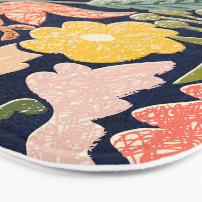 Block print summer meadow dark blue Bath Mat Gallery Image 3