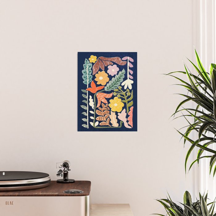 Block print summer meadow dark blue Poster Gallery Image 2