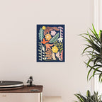Block print summer meadow dark blue Poster Gallery Image 2