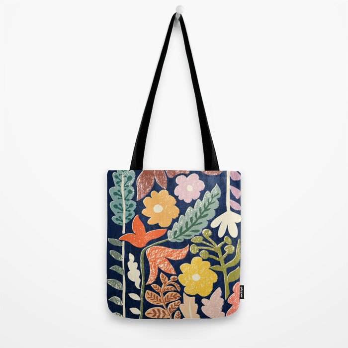 Block print summer meadow dark blue Tote Bag Gallery Image 2