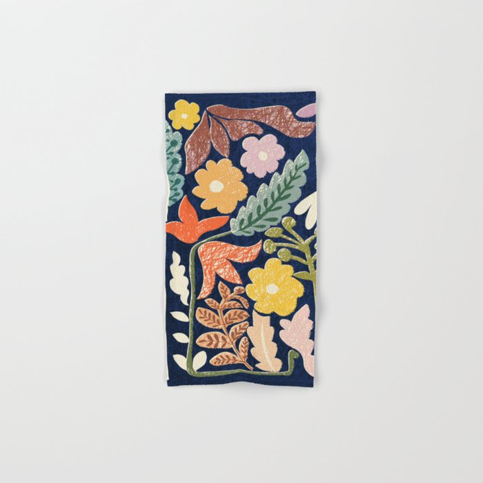 Block print summer meadow dark blue Bath Towel Gallery Image 1