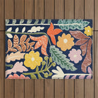 Block print summer meadow dark blue Outdoor Rug Gallery Image 1