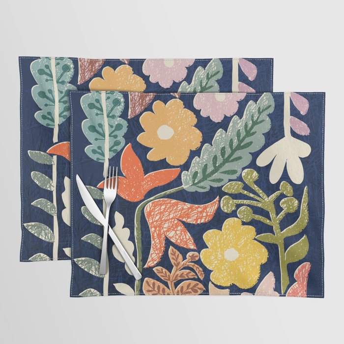 Block print summer meadow dark blue Placemat Gallery Image 1