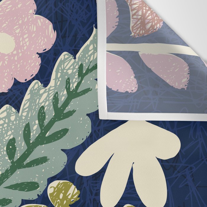 Block print summer meadow dark blue Wall Tapestry Gallery Image 3