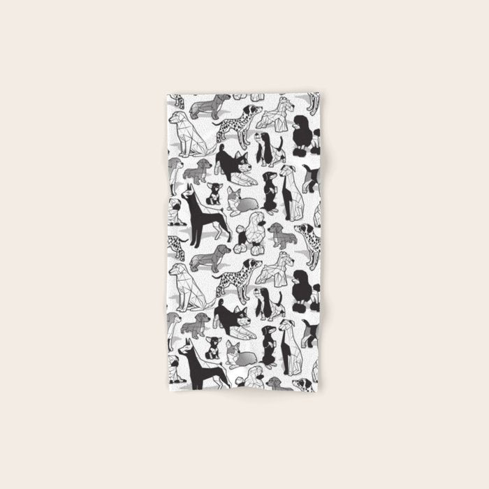 Geometric sweet wet noses // white background black and white dogs Bath Towel Gallery Image 1