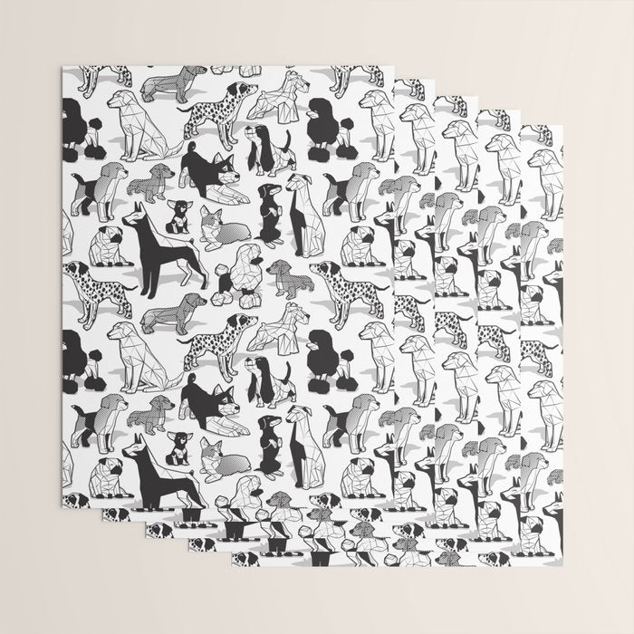Geometric sweet wet noses // white background black and white dogs Wrapping Paper Gallery Image 3