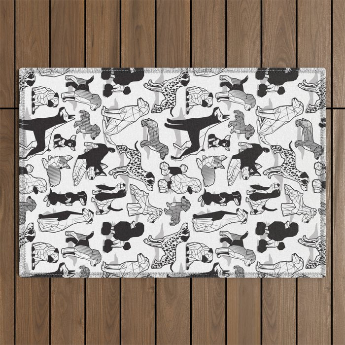 Geometric sweet wet noses // white background black and white dogs Outdoor Rug Gallery Image 1