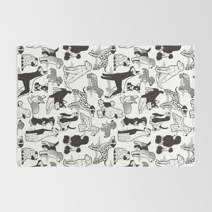 Geometric sweet wet noses // white background black and white dogs Rug Gallery Image 2