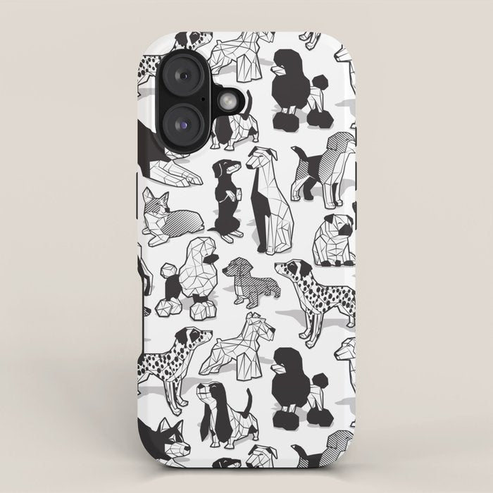 Geometric sweet wet noses // white background black and white dogs iPhone Case Gallery Image 1