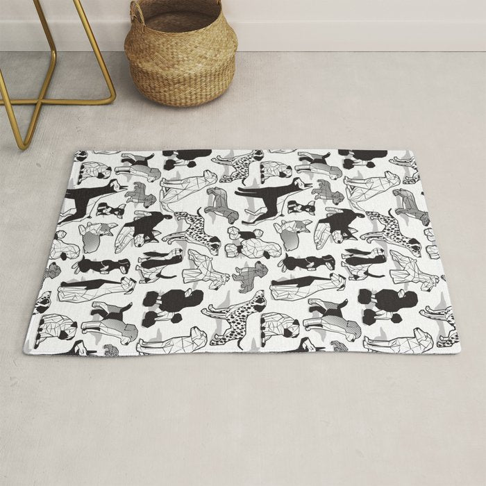 Geometric sweet wet noses // white background black and white dogs Rug Gallery Image 1