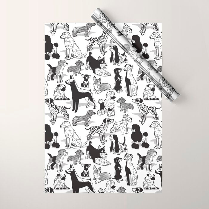 Geometric sweet wet noses // white background black and white dogs Wrapping Paper Gallery Image 1