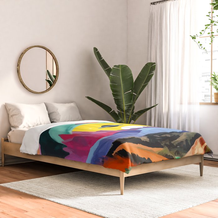 The Inner Space Landscape, Abstract Planets Painting Eclectic, Voyage Sun Moon Stars Voyage, Mountains Mars Bohemian Fantasy Comforter Gallery Image 2
