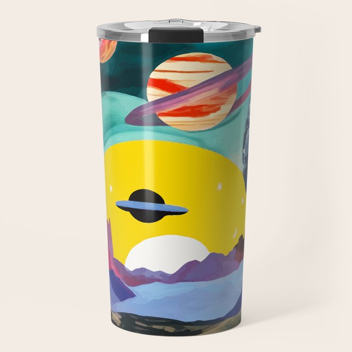 The Inner Space Landscape, Abstract Planets Painting Eclectic, Voyage Sun Moon Stars Voyage, Mountains Mars Bohemian Fantasy Travel Mug Gallery Image 1