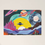 The Inner Space Landscape, Abstract Planets Painting Eclectic, Voyage Sun Moon Stars Voyage, Mountains Mars Bohemian Fantasy Welcome Mat Gallery Image 1