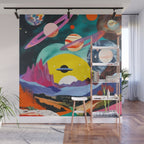 The Inner Space Landscape, Abstract Planets Painting Eclectic, Voyage Sun Moon Stars Voyage, Mountains Mars Bohemian Fantasy Wall Mural Gallery Image 1