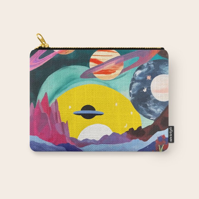 The Inner Space Landscape, Abstract Planets Painting Eclectic, Voyage Sun Moon Stars Voyage, Mountains Mars Bohemian Fantasy Carry All Pouch Gallery Image 1