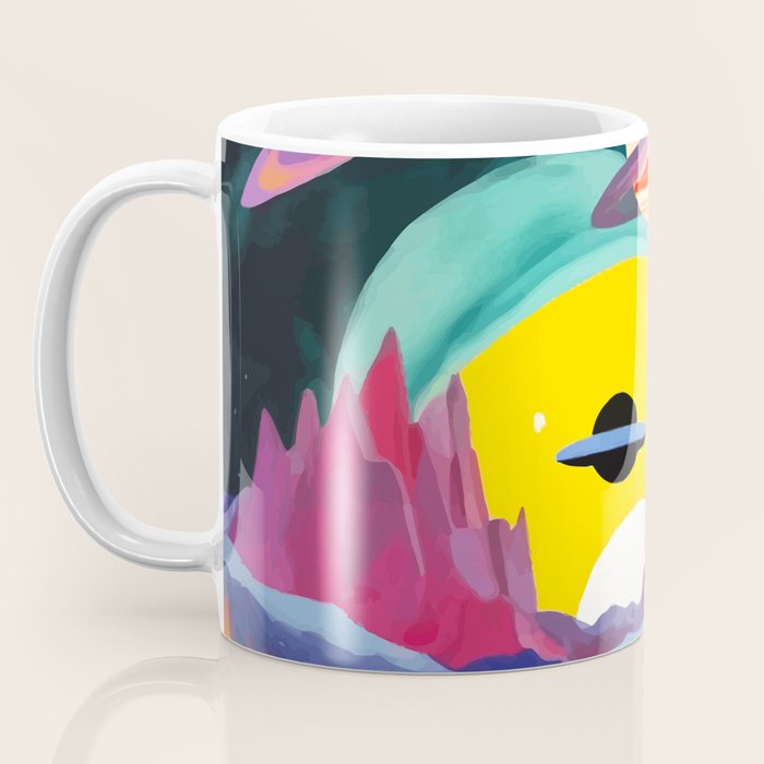 The Inner Space Landscape, Abstract Planets Painting Eclectic, Voyage Sun Moon Stars Voyage, Mountains Mars Bohemian Fantasy Coffee Mug Gallery Image 3
