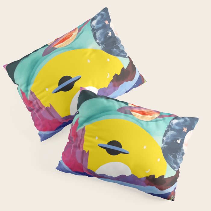 The Inner Space Landscape, Abstract Planets Painting Eclectic, Voyage Sun Moon Stars Voyage, Mountains Mars Bohemian Fantasy Pillow Sham Gallery Image 3