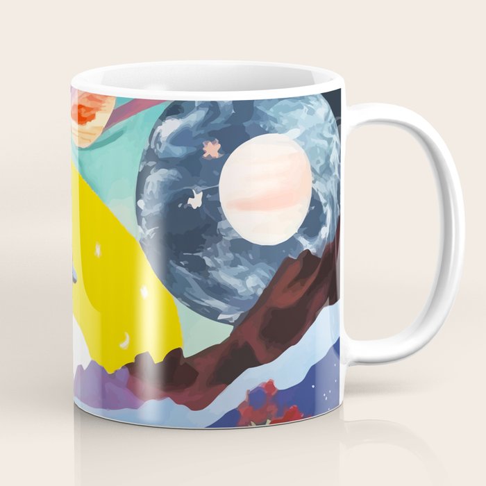 The Inner Space Landscape, Abstract Planets Painting Eclectic, Voyage Sun Moon Stars Voyage, Mountains Mars Bohemian Fantasy Coffee Mug Gallery Image 1