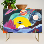 The Inner Space Landscape, Abstract Planets Painting Eclectic, Voyage Sun Moon Stars Voyage, Mountains Mars Bohemian Fantasy Credenza Gallery Image 1