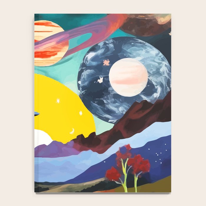 The Inner Space Landscape, Abstract Planets Painting Eclectic, Voyage Sun Moon Stars Voyage, Mountains Mars Bohemian Fantasy Notebook Gallery Image 4