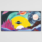 The Inner Space Landscape, Abstract Planets Painting Eclectic, Voyage Sun Moon Stars Voyage, Mountains Mars Bohemian Fantasy Desk Mat Gallery Image 3