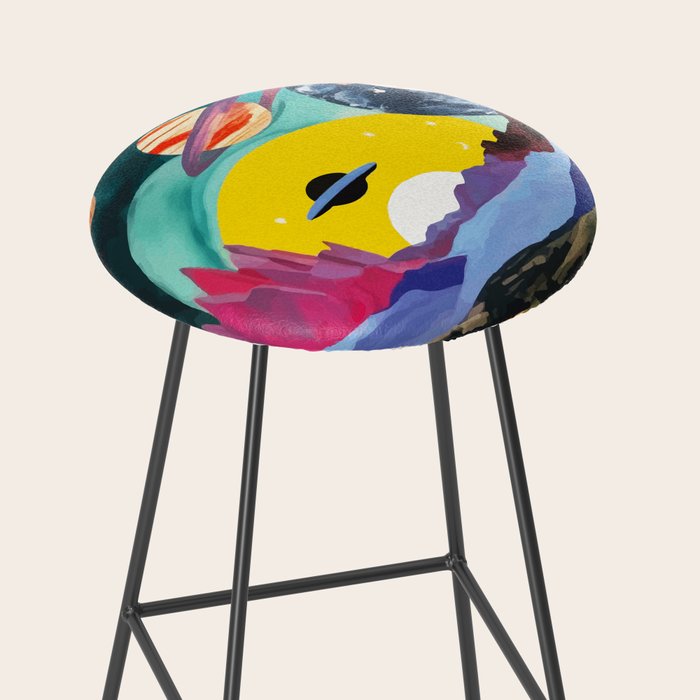 The Inner Space Landscape, Abstract Planets Painting Eclectic, Voyage Sun Moon Stars Voyage, Mountains Mars Bohemian Fantasy Stool Gallery Image 2