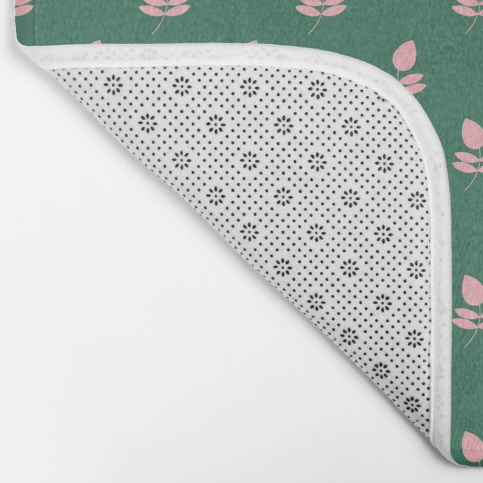Retro Pink Leaf Pattern - Green Background Bath Mat Gallery Image 2