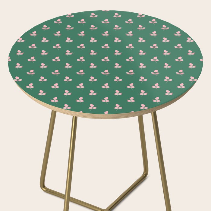 Retro Pink Leaf Pattern - Green Background Side Table Gallery Image 2