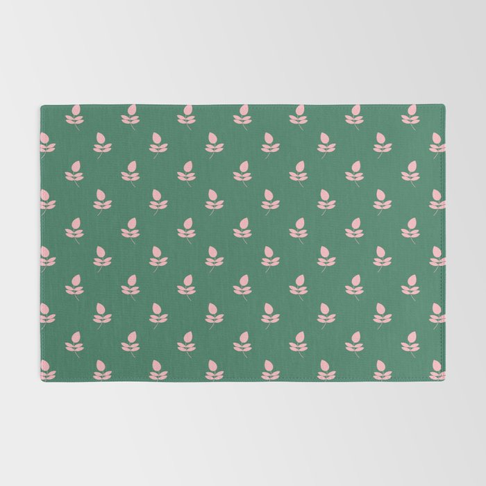 Retro Pink Leaf Pattern - Green Background Rug Gallery Image 2