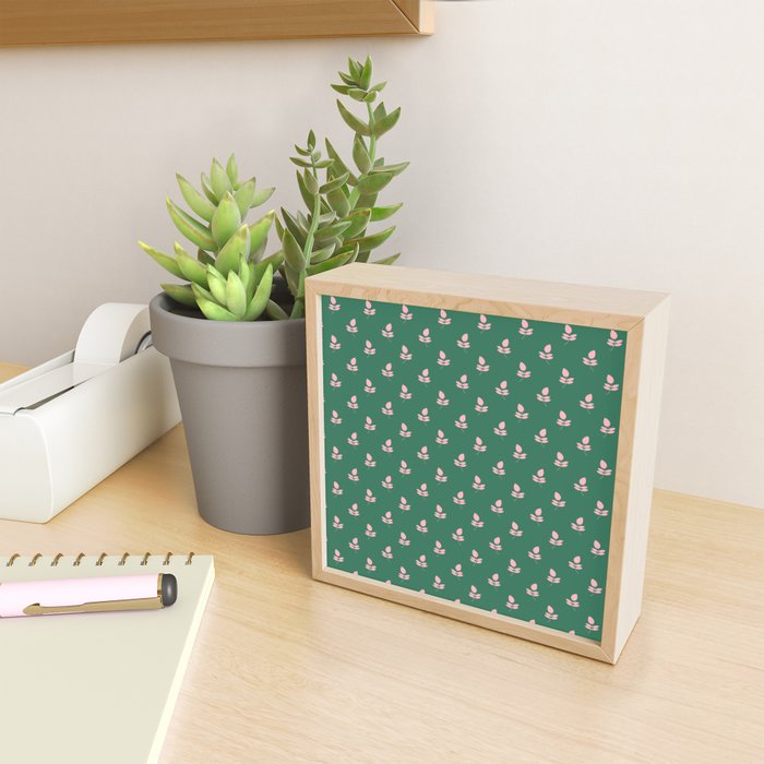 Retro Pink Leaf Pattern - Green Background Mini Art Print Gallery Image 2