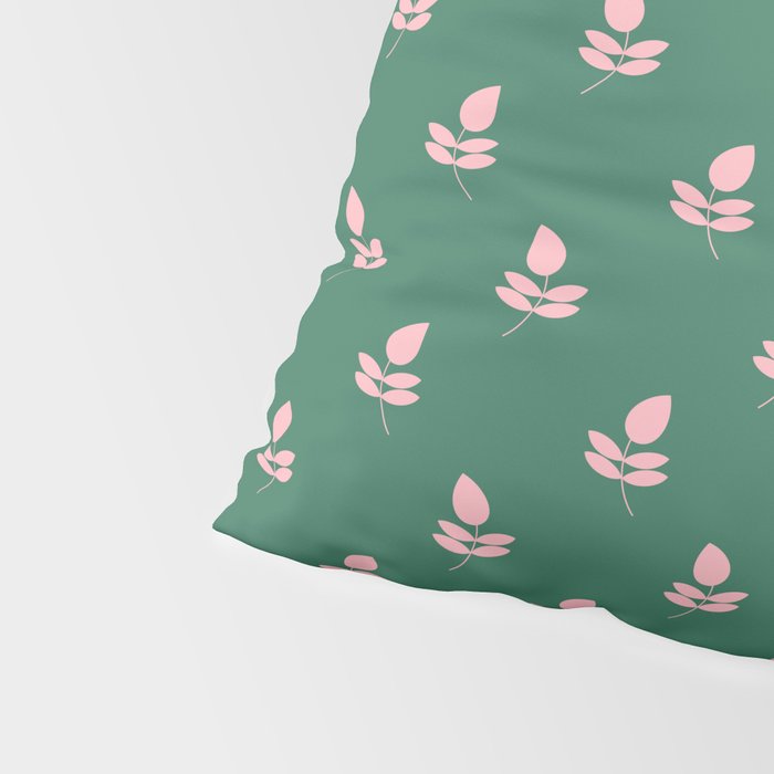 Retro Pink Leaf Pattern - Green Background Pillow Sham Gallery Image 4